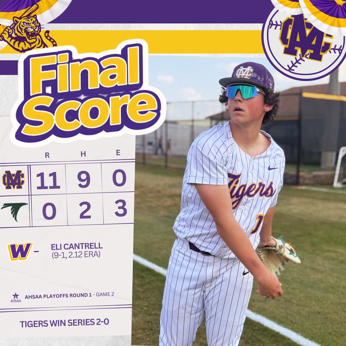 MCTigerBaseball's tweet photo. 🧹🧹

•@JaceDuckett4242 (@AlabamaBSB) moves to 7-1 with the Win in Game 1 

•@ElijahC_2027 (@PB_Uncommitted) moves to 9-1 with the Win in Game 2

•Ryan Putman (2028) hits 💣 #2 on the season &amp; finishes a single away from the cycle 

•Bryce Sanders (2027) with 💣 #1

#GoTigers https://t.co/UGHkHigEpU