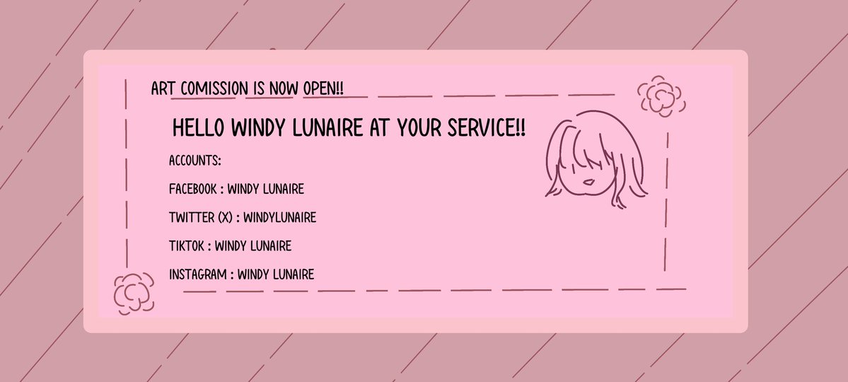 windylunaire's tweet image. Hello! Windy Lunaire at your service!

I once again open my comission. For the reason of financial struggle

You can dm me on the accounts below in my comission sheets
#artcomission 
#comission
#arts
#opencomission
#open