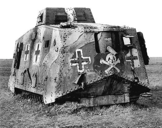 Tank_Archives's tweet image. The first ever tank on tank battle took place #OTD in 1918. German A7V tanks armed with cannons showed that they could destroy British tanks armed only with machine guns with impunity. Even so, machine gun tanks remained popular for decades after. #tanks #history #WW1 #WWI