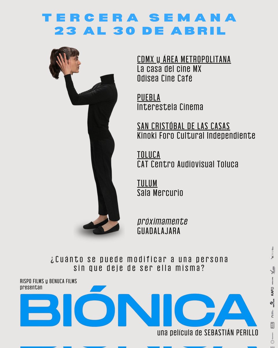 BenucaFilms's tweet photo. BIÓNICA, sci-fi indie de Argentina, dirigido por Sebastián Perillo, continúa en cines selectos esta semana. Te compartimos sedes y ciudades del 23 al 30 de abril.

¿Cuánto se puede modificar a una persona, sin que deje de ser ella misma?

Producción asociada de Benuca Films. https://t.co/Cw19pAboMy