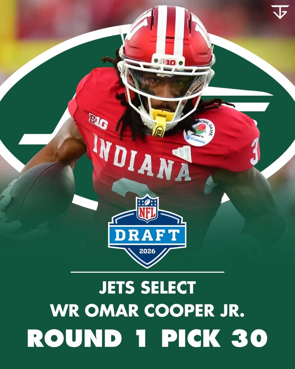 flaccodicaprio's tweet image. With the No. 30 overall pick, the New York Jets select Indiana WR Omar Cooper Jr.

#OmarCooperJr #Jets #Indiana  #NFL #NFLdraft