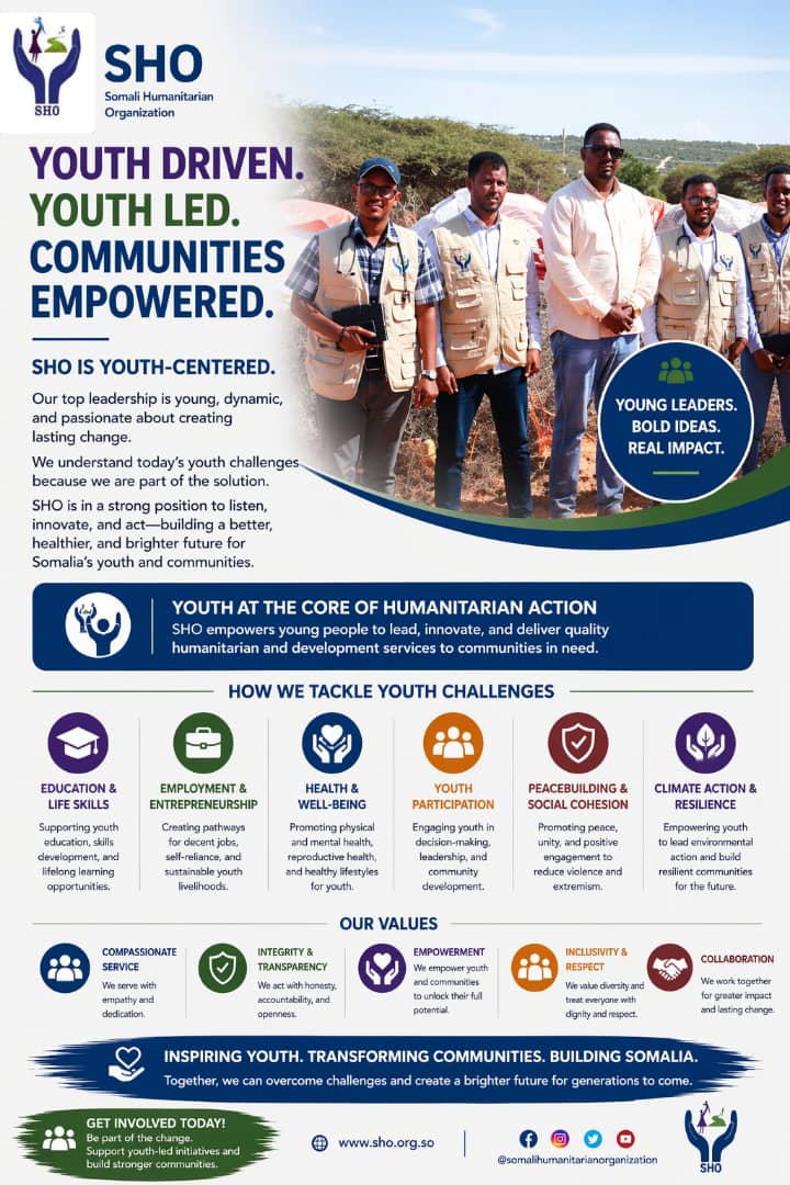 ShoSomalia's tweet image. Youth Driven. Youth Led. Communities Empowered.

Together, we are inspiring youth, transforming communities, and building a brighter Somalia.

#YouthLeadership #YouthEmpowerment  #CommunityDevelopment #SocialImpact #PeaceBuilding  #HumanitarianLeadership #SustainableDevelopment