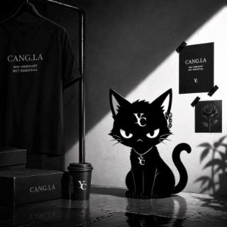 CANG_I_A's tweet image. 【公式キャラクター初登場】

CANG.I.Aの公式キャラクターが
初登場しました。

黒猫の《CANG》。

　　　　『お前の服、本音か？』

今後ともよろしくお願いします。

CANG.I.A
#モードファッション　#モード系　#服