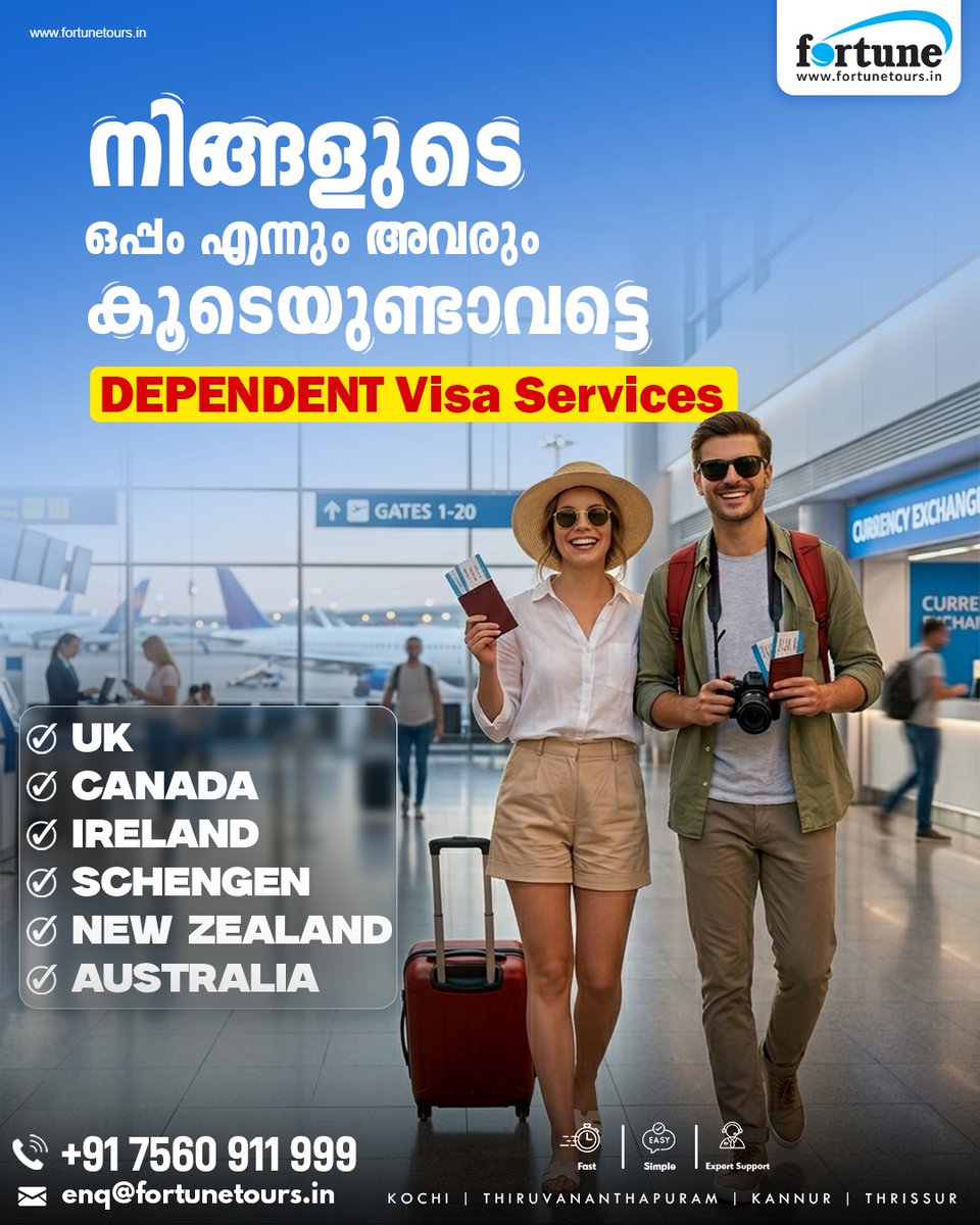 fortune_to10070's tweet image. Bring your loved ones closer with hassle-free Dependent Visa Services by Fortune Tours! ✈️💙 
📞 +91 7560 911 999
📧 enq@fortunetours.in

#DependentVisa #VisaServices #FamilyReunion #UKVisa #CanadaVisa #IrelandVisa #SchengenVisa #AustraliaVisa #NewZealandVisa #VisaAssistance