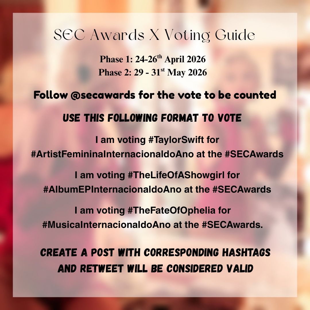 TheSwiftSociety's tweet image. 🏆 | Taylor Swift is nominated in 3 categories in SEC Awards Brazil here’s how to vote 

Comment down below to vote with the correct format and don’t forget to vote on the website as today is turbo voting

I am voting #TaylorSwift for #ArtistFemininaInternacionaldoAno at the