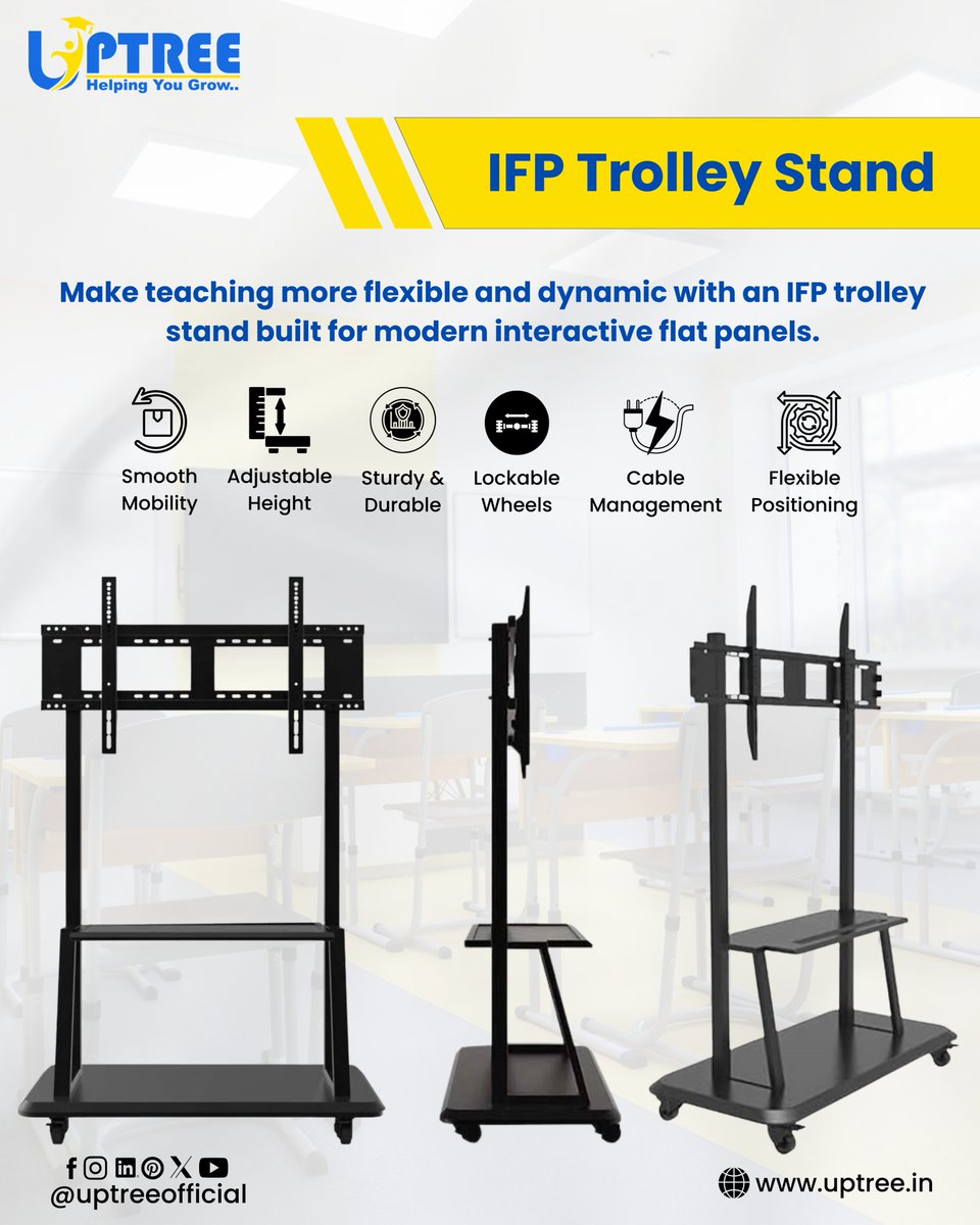 uptreeofficial's tweet image. Move smart. Teach smarter.
The Uptree Interactive Flat Panel Trolley gives you the freedom to move your interactive panel anywhere with ease. 
@uptreeofficial
uptree.in
#Uptree #InteractiveFlatPanel #SmartClassroom #DigitalLearning #InteractiveDisplay #EdTech