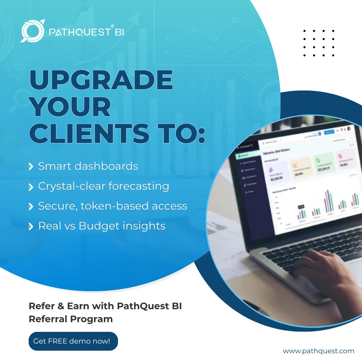 PathQuestLtd's tweet photo. Help your clients grow—and earn more while doing it. A true win-win.
PathQuest BI turns scattered data into clear insights, better decisions, and real outcomes—while its referral program adds a new revenue stream for your firm.
See how it works. Book a free demo today. https://t.co/ubvL1SD9GU