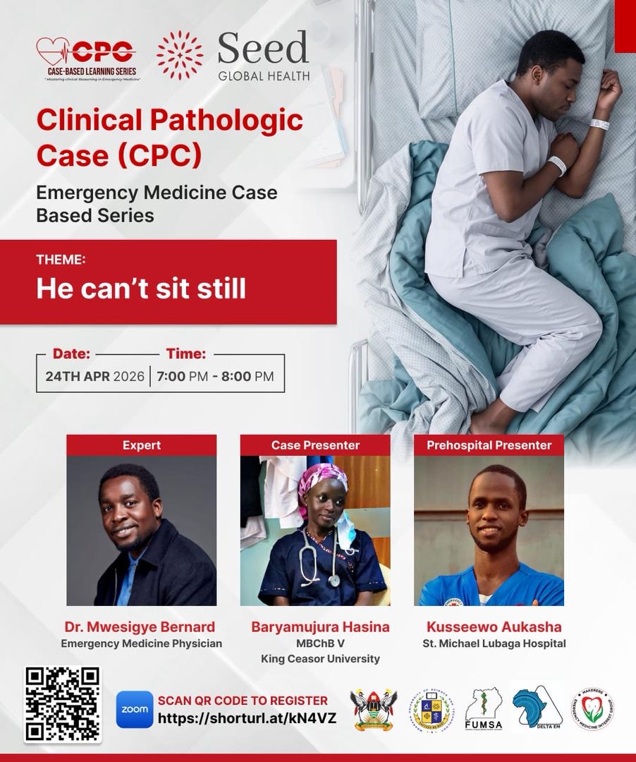 seedug_learning's tweet photo. Happening today📌📌
CPC EM Case series

"He can't sit still"
Date📆: Friday 24th April, 2026
Time🕖: 7-8pm EAT

✍️Register via: https://t.co/5cabhSJL61

see you there 🤝 https://t.co/OW3YIqdlf4