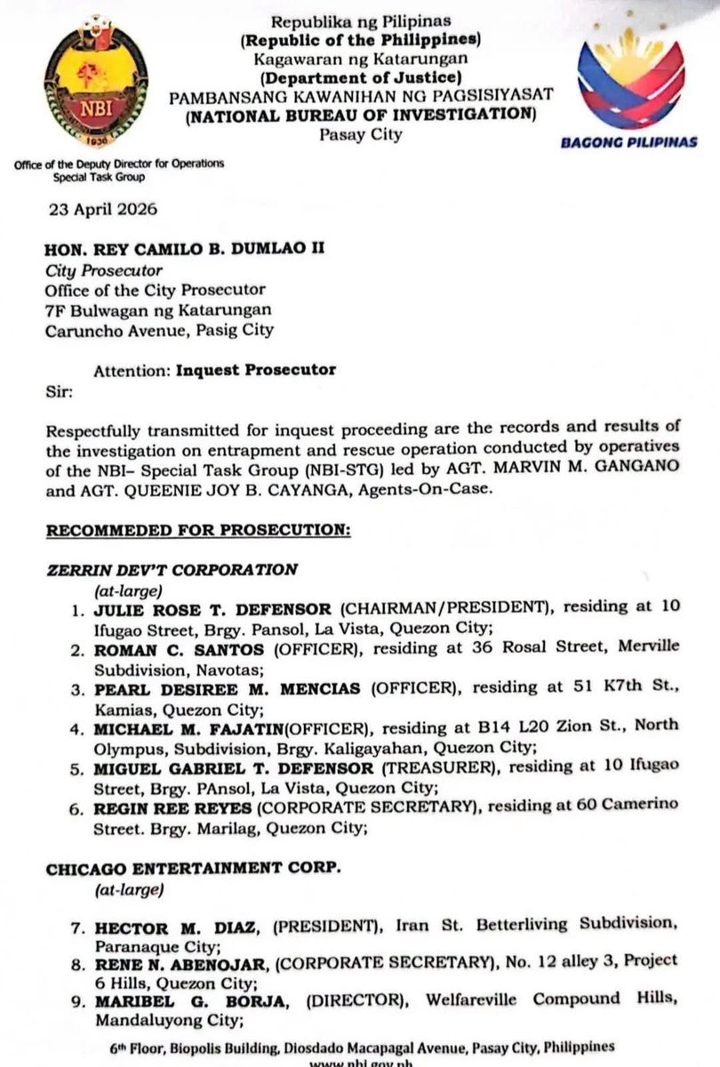 31milmovement's tweet photo. BREAKING 🚨 NBI Files Sex Trafficking and Drug Charges Against Defensor Family

The legal and political troubles for former Anakalusugan Representative Mike Defensor have escalated to an unprecedented level. According to a report by the Bilyonaryo News Channel, the National Bureau of Investigation has formally filed criminal complaints against his wife, Julie Rose Defensor, and his son, Miguel Gabriel Defensor.

The charges leveled against the family members are exceptionally severe, encompassing alleged sex trafficking and the possession of illegal drugs. The National Bureau of Investigation asserts that both Julie Rose and Miguel Gabriel serve as corporate officials for a company directly implicated in operating a prostitution ring within Pasig City.

For Mike Defensor, a prominent political scriptwriter and vocal ally of Vice President Sara Duterte, these damning allegations against his immediate family present a catastrophic blow to his public standing. 

The gravity of these criminal complaints moves the narrative away from standard political controversy and straight into the realm of organized criminal enterprise.
As the judicial process begins to unfold, the intense public scrutiny surrounding the Defensor camp will only amplify. For a family so deeply entrenched in the Philippine political landscape, this is a crisis of accountability that they cannot simply sit out or script their way out of.

📸 CTTO