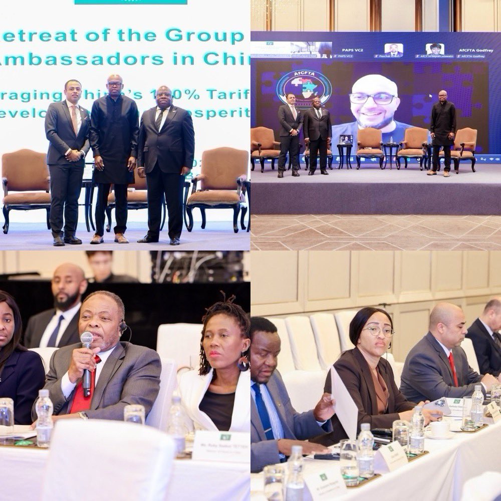 AUMission_China's tweet image. Annual Retreat of the Group of African Ambassadors in #China 🇨🇳  on the theme “Leveraging China’s 100% Tariff-Free Offer to Foster Development and Prosperity in Africa”:

#Session 2 on: Market Access and Standards.

Lead Speakers: H.E. Mr. Abu Bakarr Karim, Ambassador of the