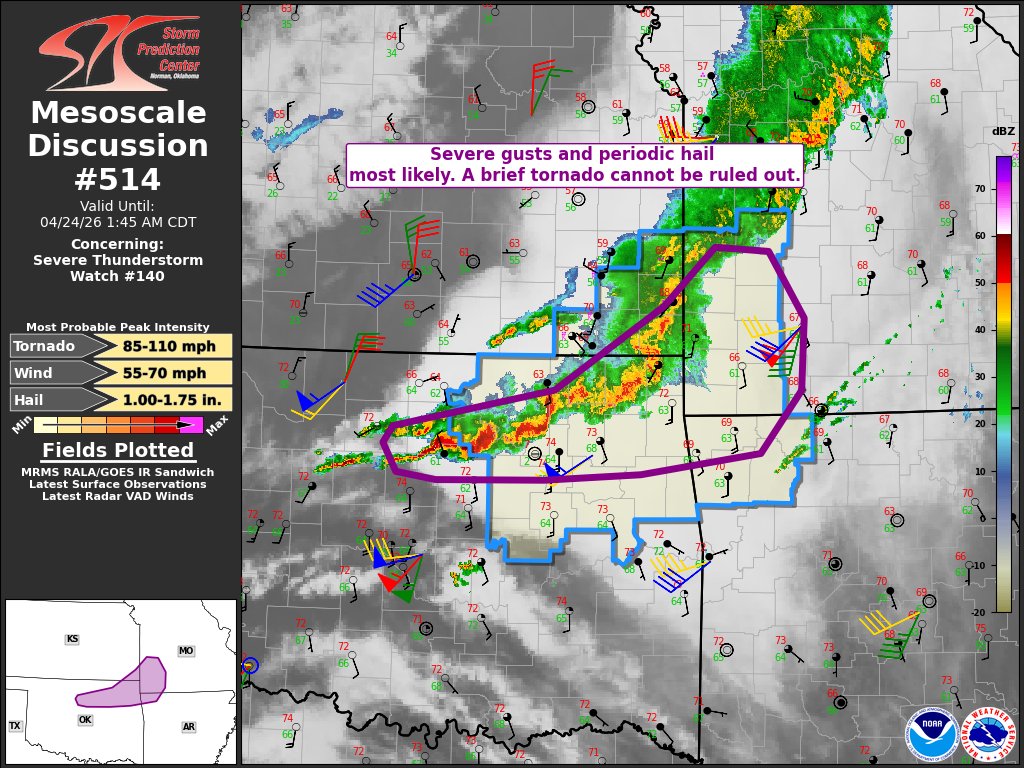 11:52pm CDT #SPC_MD 0514 , #mowx #arwx #okwx #kswx, spc.noaa.gov/products/md/md…