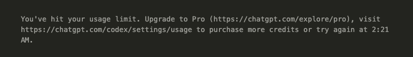 Yikes. That's a first. Used to be able to pull all nighters with Codex. :\ This session wasn't even 4 hours!