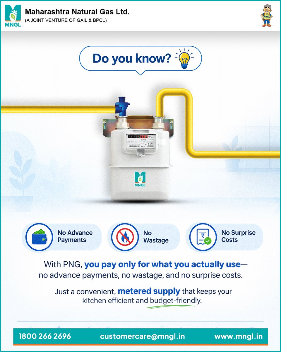 mngl_in's tweet image. Pay only for what you use—smart, simple, and efficient with PNG. No advance payments, no wastage, no surprises—just seamless energy for your everyday needs.

#MNGL #PNG #SmartLiving #EnergyEfficiency #NoWastage #BudgetFriendly