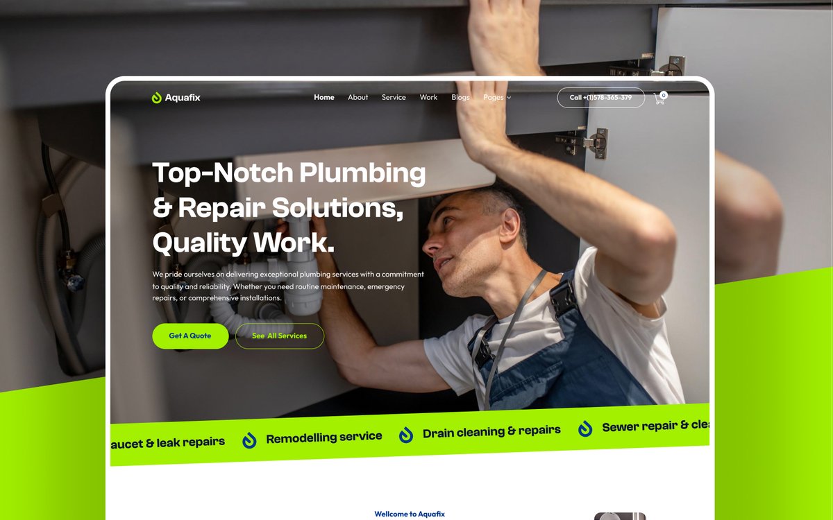 Aunnoman's tweet image. Aquafix — Home Services Template

Plumbing issues shouldn’t cost you customers.
Turn urgent visits into booked jobs.

Follow for more @webflow, @framer templates &amp;amp; design inspiration.

#HomeServices #PlumbingWebsite #WebflowTemplate #UIUX #LocalBusiness
