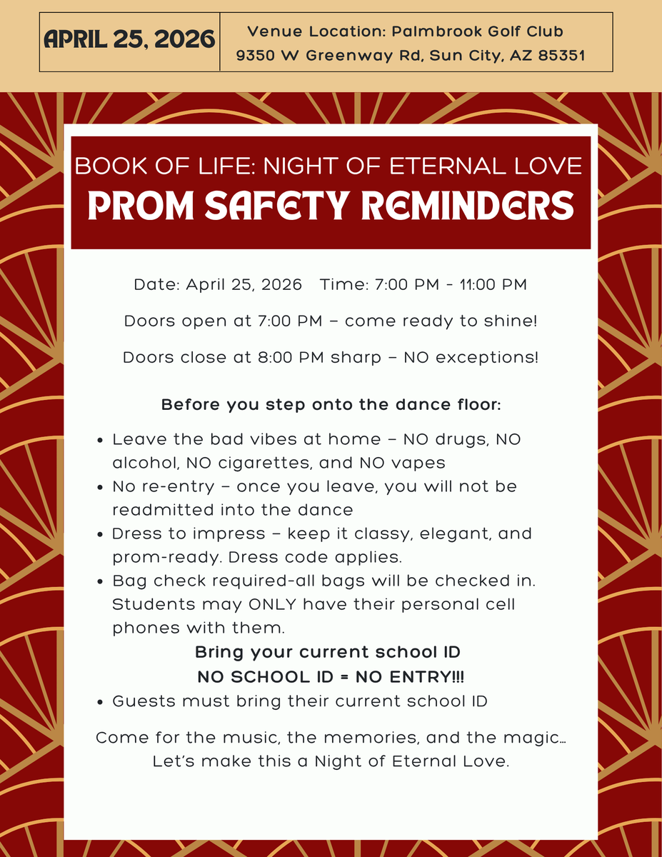 dysartdemons's tweet photo. Attention Dysart High Prom Students! 🎉 Get ready for an exciting night! Please read the flyer for important expectations and guidelines. Following them ensures a safe, fun, and memorable prom for everyone. We can’t wait to celebrate with you! https://t.co/kFUA6LSKHS