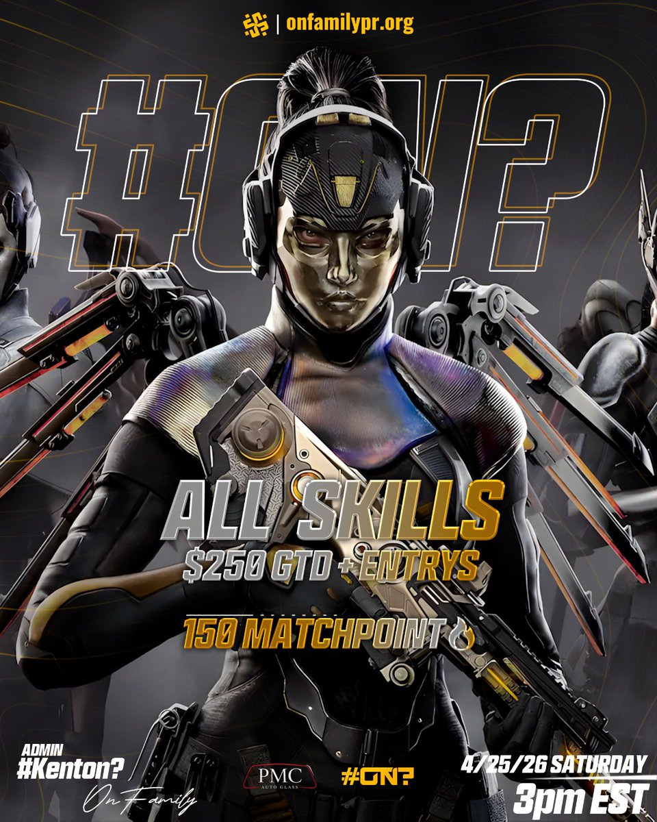 OnFamily_PR's tweet image. ⚡️🔥 #ON FAMILY? Custom 🔥⚡️
                (Rotational Maps)
                       
🔥WRS SCRIM $250GTD + ENTRY’S🔥

📆: 4/25/26 Saturday
⏰: 3pm est
💰: $15 X Team
📈: 150 Match Point
📡: NAC host
🪂: 16 Teams

Administrator: @Kenton_Gaming