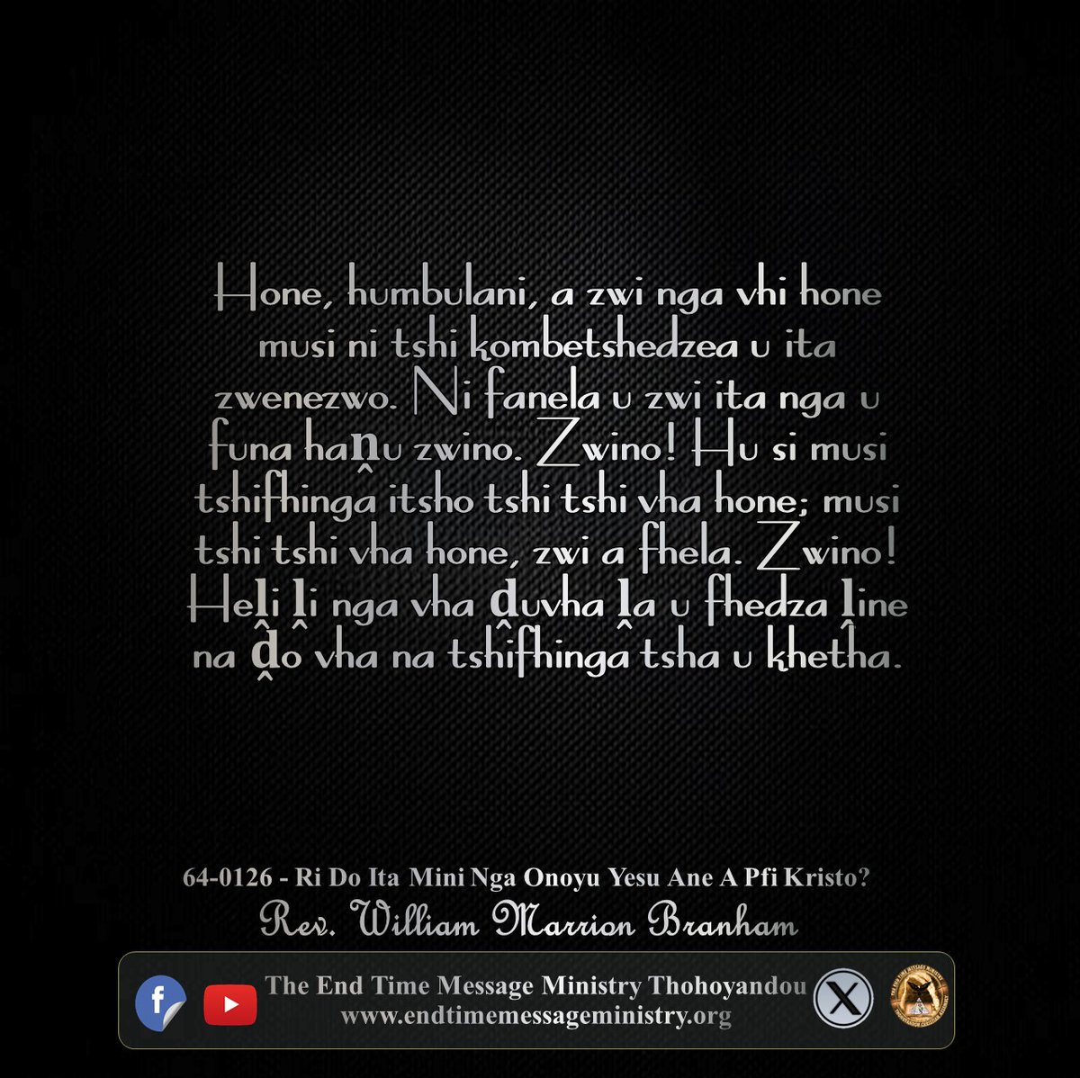 The End Time Message Ministry: Thohoyandou (@thohoyandoum) on Twitter photo 