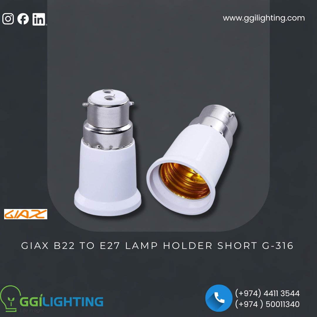 gogreenintl's tweet image. Smart solutions for seamless lighting transitions 💡✨

The GIAX B22 to E27 Lamp Holder Short (G-316) is the perfect bridge for your lighting needs. 

#GGILighting #GiaxLighting #LightingSolutions #LampAdapter #B22toE27