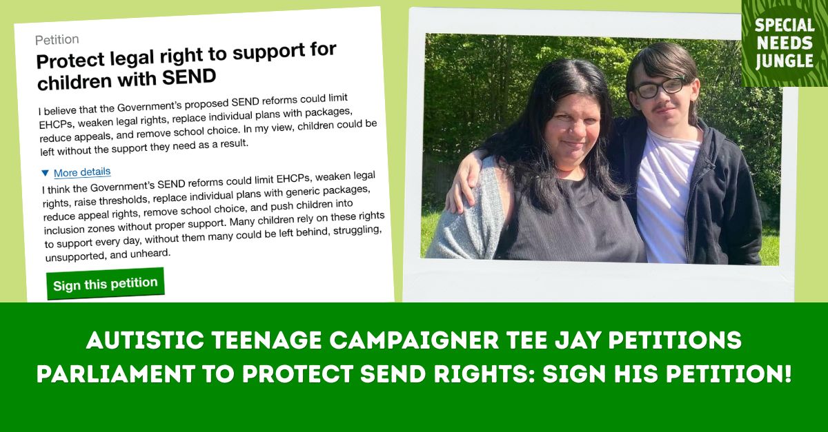 NEW POST: Autistic teenage campaigner Tee Jay petitions Parliament to protect SEND Rights: Your task for the weekend: Please SIGN and SHARE his petition—let's get it past 10k in a week! specialneedsjungle.com/autistic-teena… #TeeJaysSENDPetition  #SENDProtest