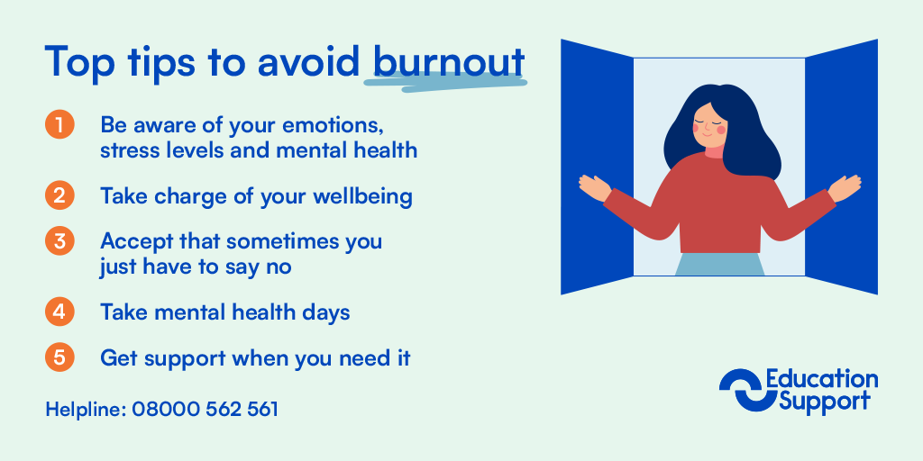 EdSupportUK's tweet image. We know things are busy at the moment with exam season on the horizon.

Make sure you're looking after yourself and not burning out - your wellbeing is a priority 💙

For tips on how to avoid burnout, check out our resource: ow.ly/fTmA50W7FRV

#Exams #Burnout #Teachers
