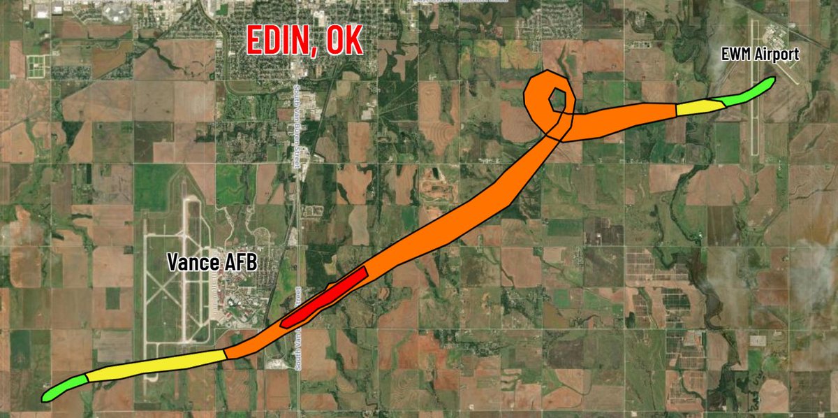 WxReport's tweet photo. Quick estimate of Enid, Oklahoma tornado path and EF rating. #okwx #ef4 https://t.co/MfvV5ipL26