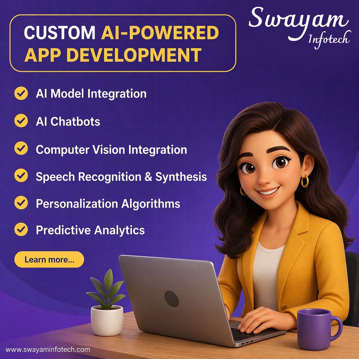 swayaminfotech's tweet image. 🚀 Empower your applications with our Custom AI-powered App Development Services. We specialize in 🧠 AI model integration, ensuring that algorithms are tailored to meet the unique needs of your business.
.
#AI #AppDevelopment #Technology #BusinessGrowth #swayaminfotech