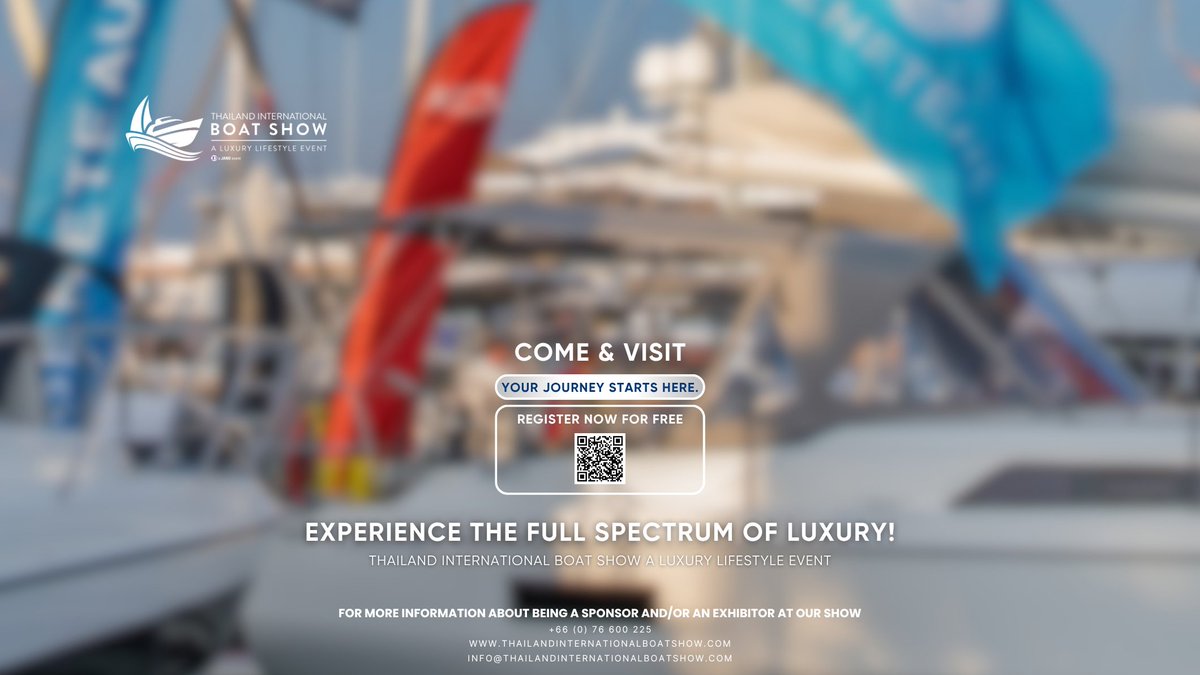 Thaiintboatshow's tweet image. For information about being an exhibitor or sponsor 
076600225
info@thailandinternationalboatshow.com
thailandinternationalboatshow.com
#TIBS #ThailandInternationalBoatShow #PhuketBoatShow #YachtShow #SuperyachtLifestyle #PhuketYachtHaven #YachtBroker #LuxuryEventThailand #MarineIndustry