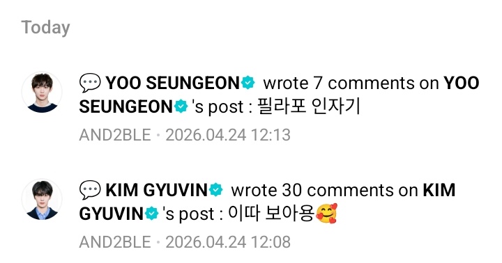 ซึงออน : คุยกับแฟนคลับ 7 comment 
กยูบิน : คุยคนเดียว 30 comment 
555555555555555555555555555555555555555555555555555555555