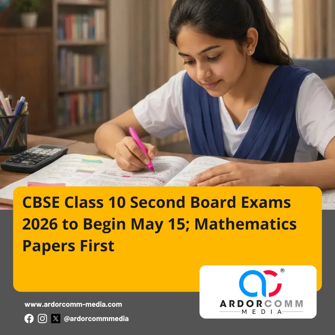 ardorcomm's tweet image. CBSE Class 10 Second Board Exams 2026 to Begin May 15; Mathematics Papers First

ardorcomm-media.com/cbse-class-10-…

#CBSE #Class10Exams #BoardExams2026 #ExamUpdate #CBSE2026 #StudentLife #EducationIndia #MathematicsExam #ArdorComm #ArdorCommNews