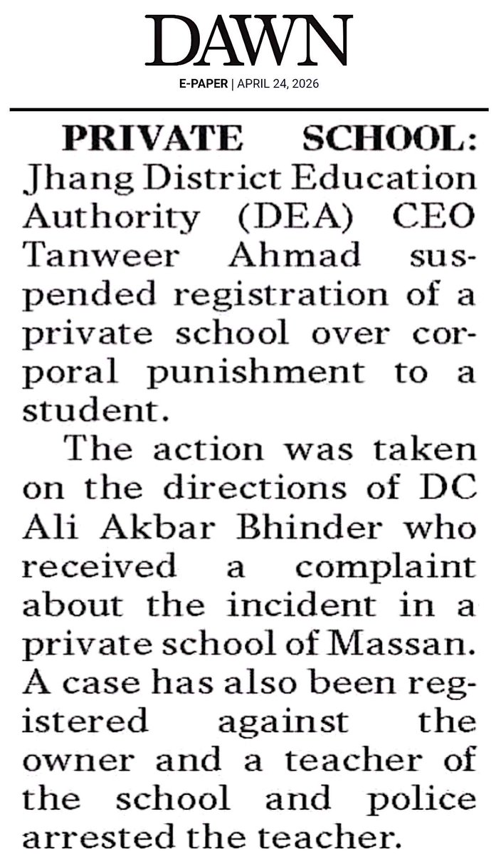 RiazJaved11's tweet image. جھنگ ؛- طالب علم پر ٹیچر کا تشدد، نجی سکول کی رجسٹریشن معطل 
✔️ ڈی ایچ کیو ہسپتال لیبارٹری آؤٹ سورس 
@CMComplaintCell @DCJhang @RanaSikandarH #school  @SchoolEduPunjab #student  @GovtofPunjabPK #governance