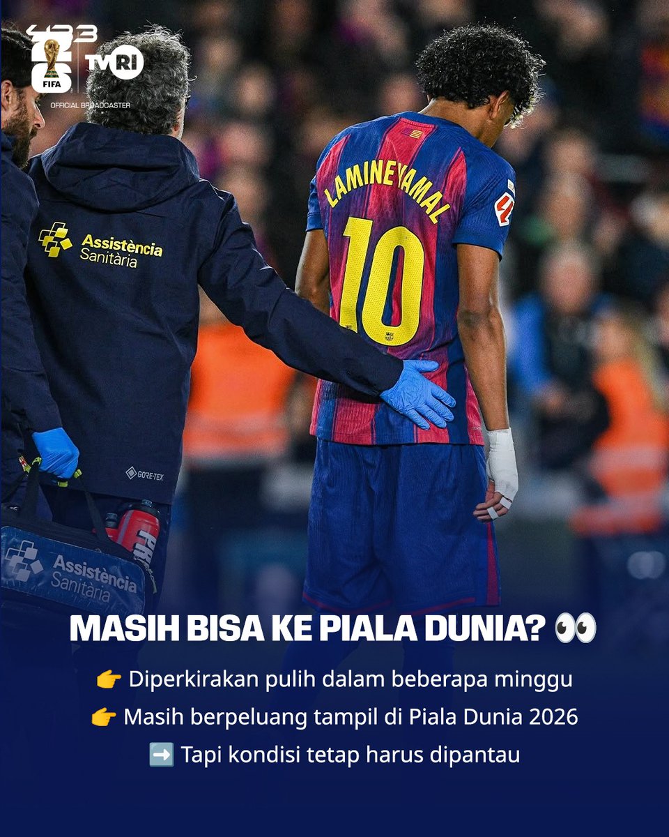 TVRISportHD's tweet image. Meski begitu, kondisinya tetap jadi tanda tanya besar.

Menurut TVRISportsters...apakah Yamal bisa kembali tepat waktu dan perkuat Spanyol di Piala Dunia 2026? (2/2)

#tvriworldcup #FIFAWorldCup #tvrisports #pialadunia2026 #bolagembira