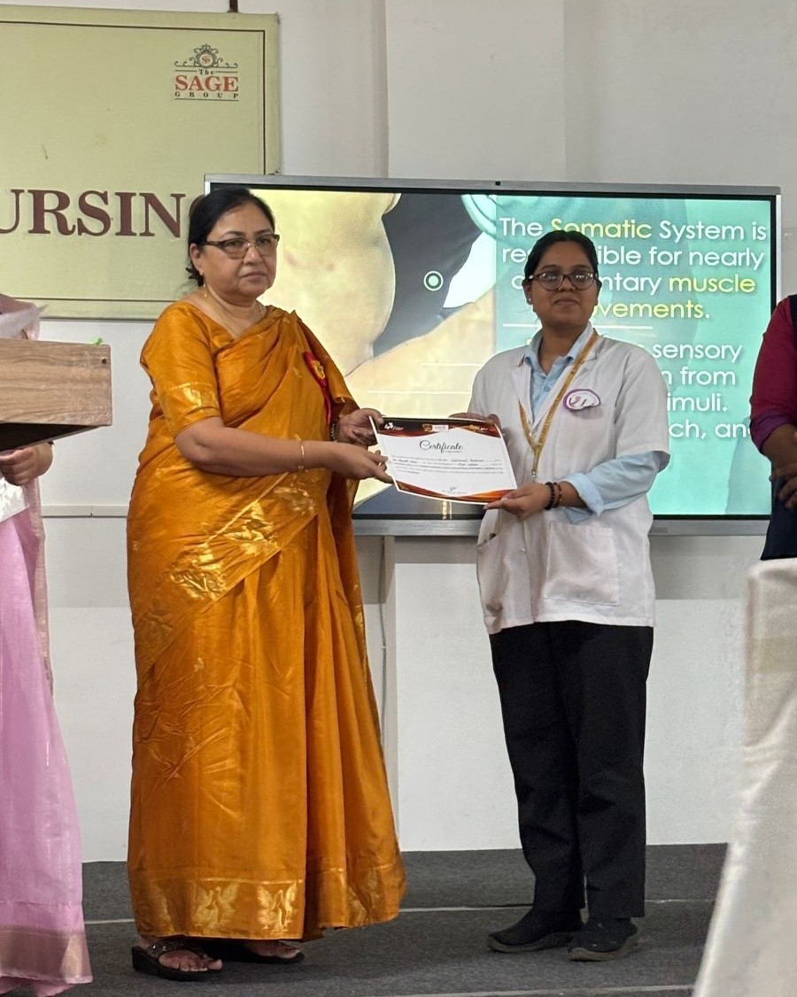 BhabhaUniversty's tweet photo. Students from the #FacultyofNursing at #BhabhaUniversity Bhopal actively participated in the #MedSphere event, themed "Transforming Illness into Health through Art," held at #SageUniversity, Bhopal. They won third prize in the Mind Mashup competition, 
#BscNursing https://t.co/cJsv8WCbBz