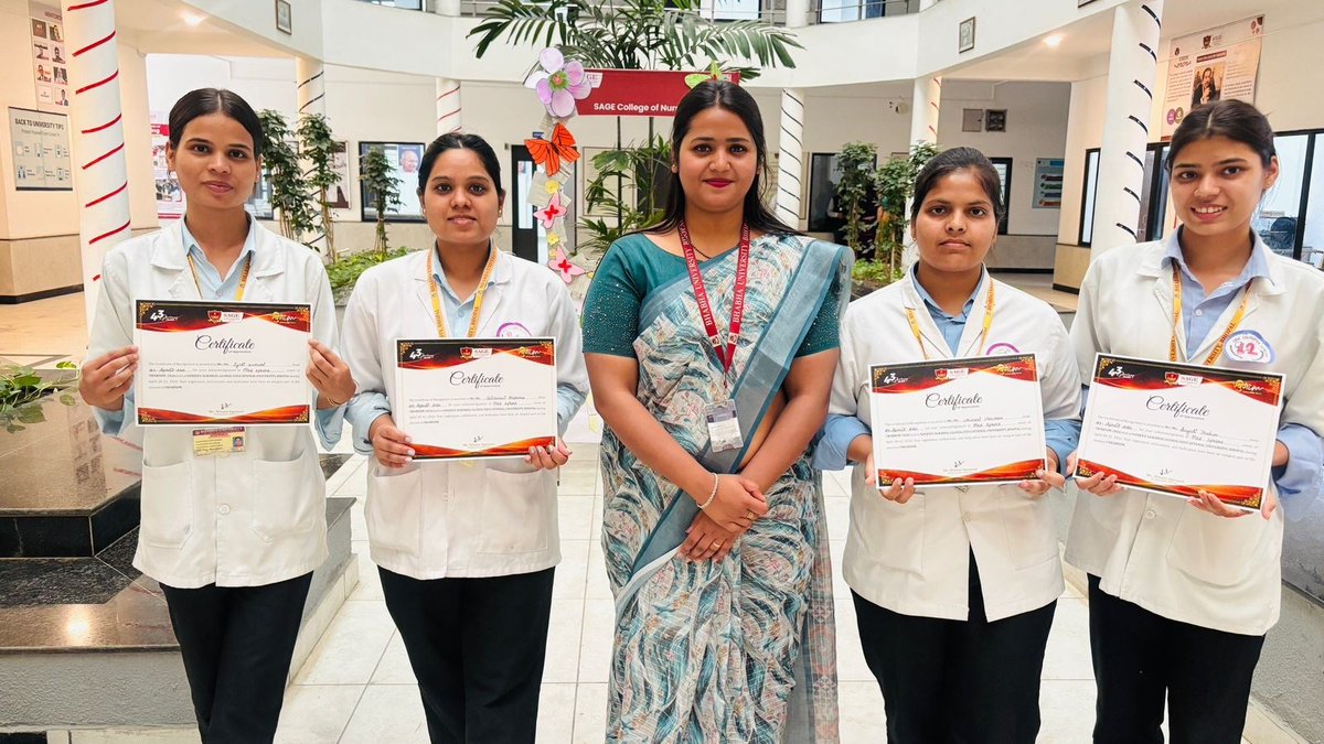 BhabhaUniversty's tweet photo. Students from the #FacultyofNursing at #BhabhaUniversity Bhopal actively participated in the #MedSphere event, themed "Transforming Illness into Health through Art," held at #SageUniversity, Bhopal. They won third prize in the Mind Mashup competition, 
#BscNursing https://t.co/cJsv8WCbBz