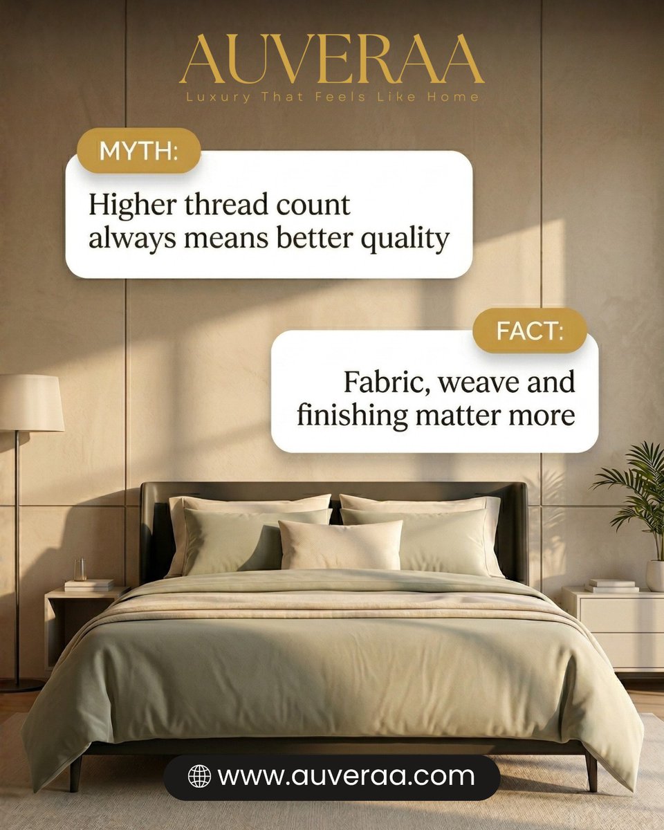 auveraaofficial's tweet image. Myth: Higher thread count = better quality
Fact: Fabric, weave &amp;amp; finishing matter more
📞 8130101900
🌐 auveraa.com

#LuxuryBedding #HomeTextiles #PremiumQuality #MythVsFact #SleepBetter