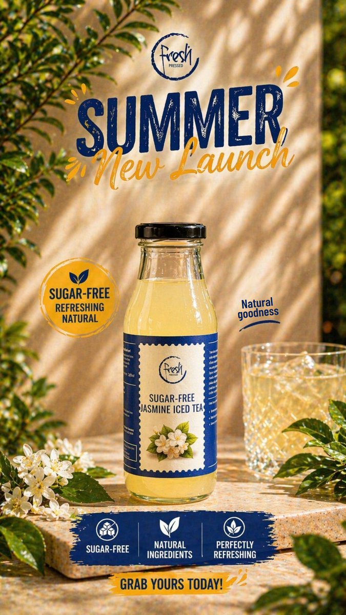 freshpress82318's tweet photo. ☀️ Sugar-free never tasted this good. Jasmine Iced Tea is here. Zero guilt. Pure refreshment. #FreshPressery #JasmineIcedTea #SummerLaunch2026 #ColdPressedJuice #HealthyDrinksIndia #SugarFreeDrinks #NaturalIngredients #IcedTeaIndia #BengaluruFood #NewLaunchAlert https://t.co/tk6kwwG0Hu