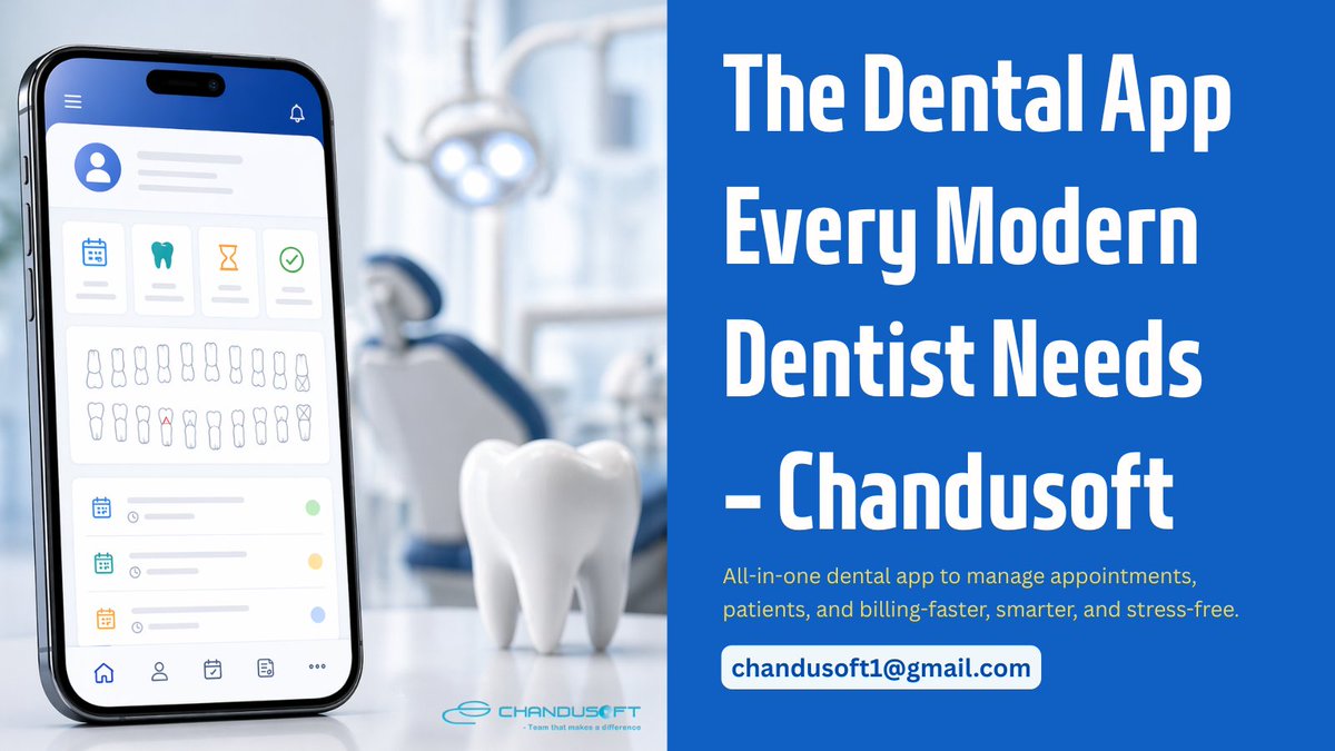 ChandusoftLtd's tweet image. Manage appointments, patients &amp;amp; billing effortlessly with Chandusoft’s all-in-one Dental App. Boost efficiency, reduce stress, and focus on what matters most—your patients.
#DentalTech #HealthcareIT #PracticeManagement #DigitalHealth #DentistLife #HealthTech  #BusinessGrowth