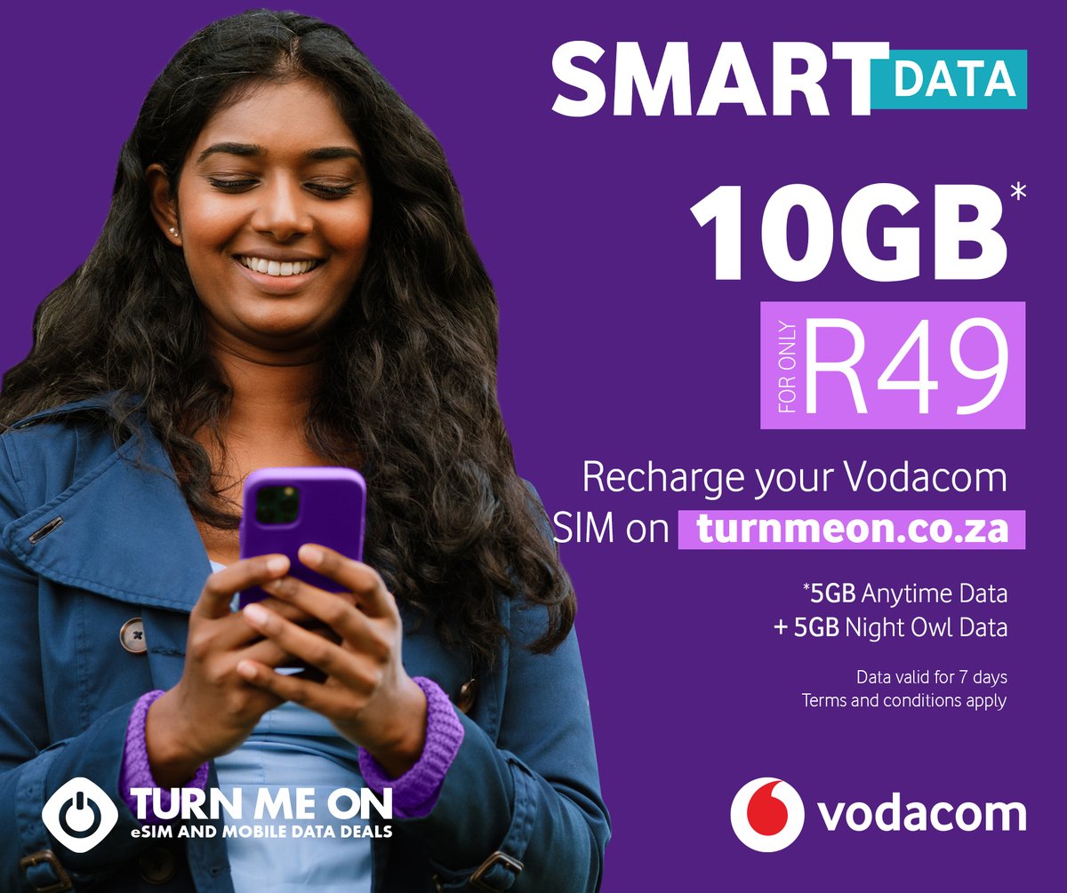 turnmeon_coza's tweet image. 🟣 Marvellous SMART DATA bundles 📱🟪

10GB for ONLY R49 valid for 7 days

#TurnMeOn #SmartData #DataDeals #MarvellousData
