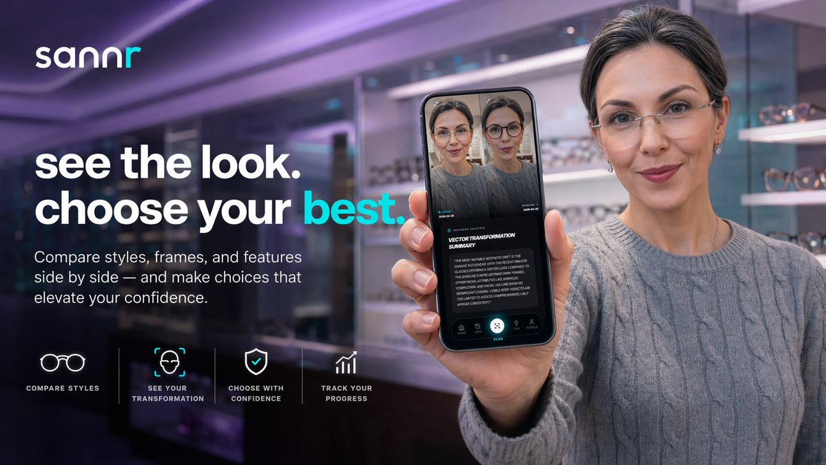 saintsware_apps's tweet image. Frames change more than your look.

sannr lets you compare styles, track visual changes, and choose with actual data — not guesswork.

See the look. Choose your best.

#sannr #AI #looks #lookmaxxing #glowup