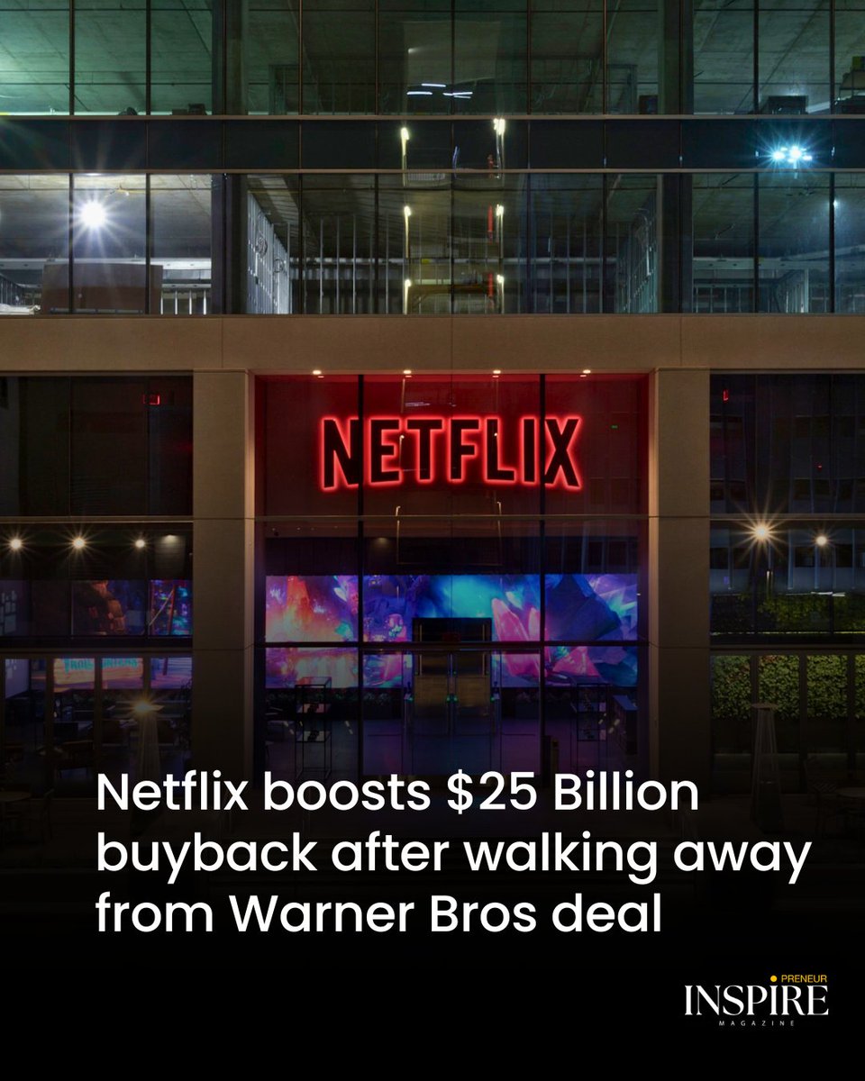 theinspire72961's tweet image. Netflix approves to buy back its $25 billion share in addition to its existing $6.8 billion unused. The decision comes amid failed Warner Bros. Discovery deal.

Read more: inspirepreneurmagazine.com/world/markets-…

#Netflix #ShareBuyback #BusinessNews #WarnerBrosDiscovery #Shares #StockMarket