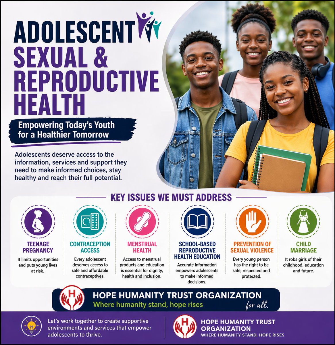 TrustHope137641's tweet photo. Empowering adolescents with knowledge, protection, and access to essential health services is key to a better future.
We’re tackling teenage pregnancy, child marriage, menstrual health, and gender-based violence because every young person deserves dignity and opportunity
#ASRHR https://t.co/6ZmLMqiJuz