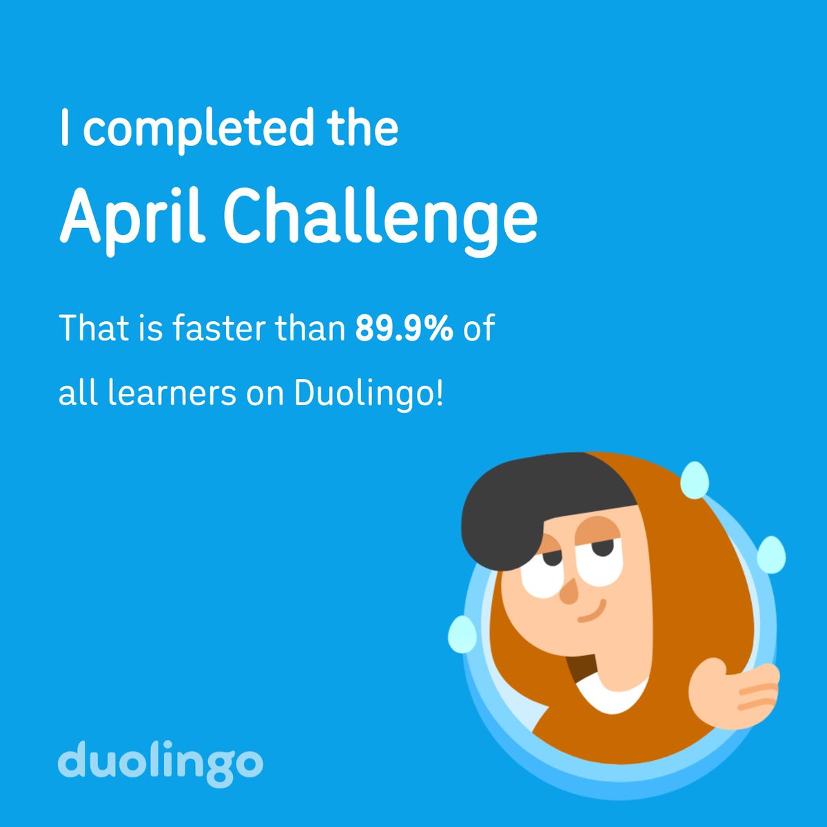 phantom1999's tweet photo. I completed the April challenge faster than 89.9% of all learners on Duolingo! https://t.co/eGv43IGsx2