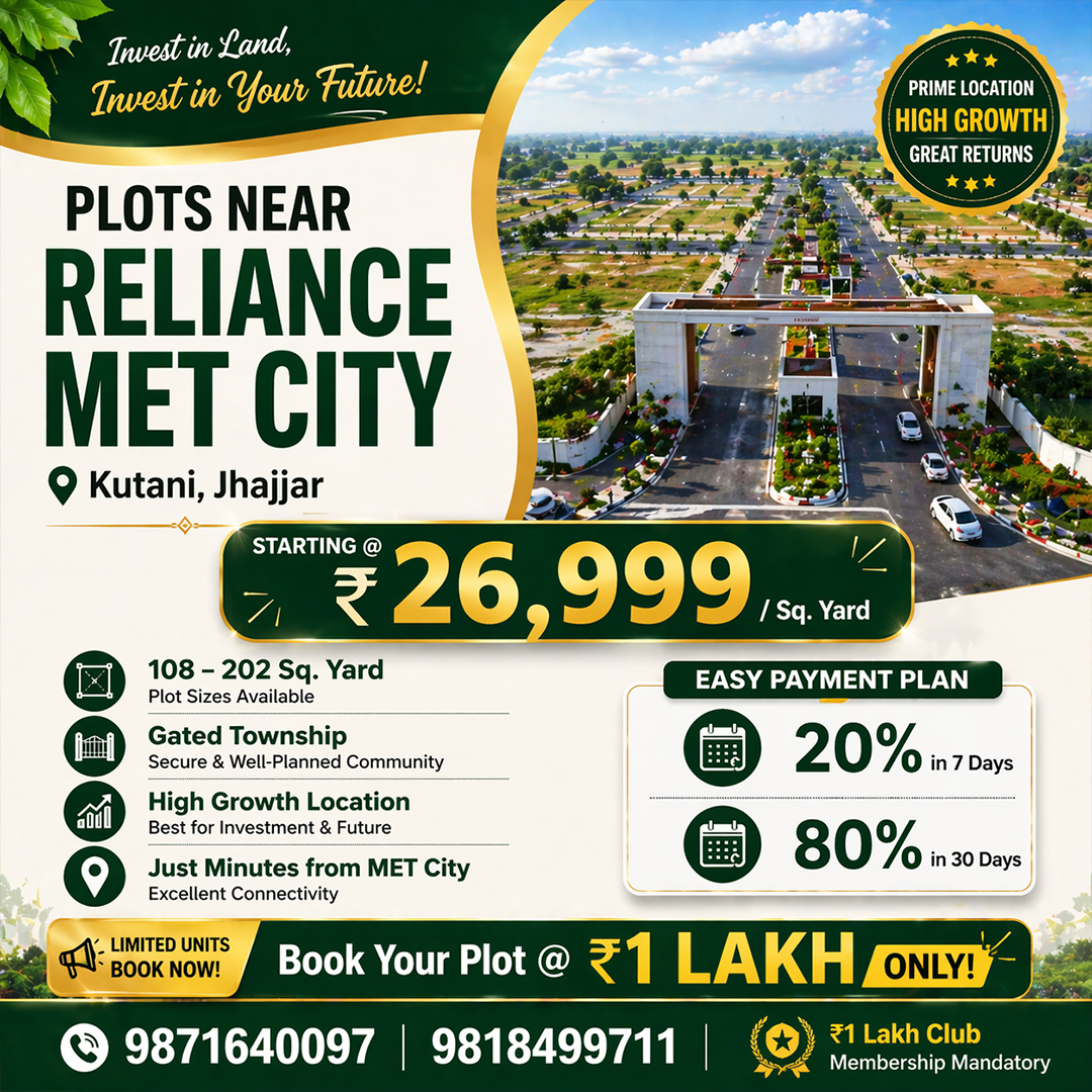 trsinfraventure's tweet image. Invest in land 🌱

Plots near MET City
₹26,999/sq. yard
📍 Kutani, Jhajjar
💰 Book @ ₹1 Lakh
#RealEstate #Investment #Plots #Property