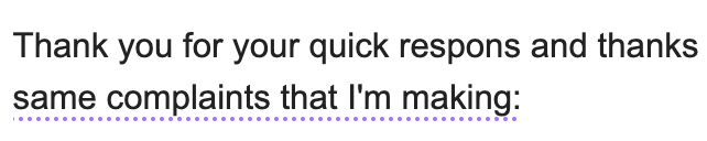 lewilllma's tweet photo. Gmail AI helpfully offering to remove the word "that" while completely ignoring that I misspelled "response". https://t.co/x2BqHtb2St