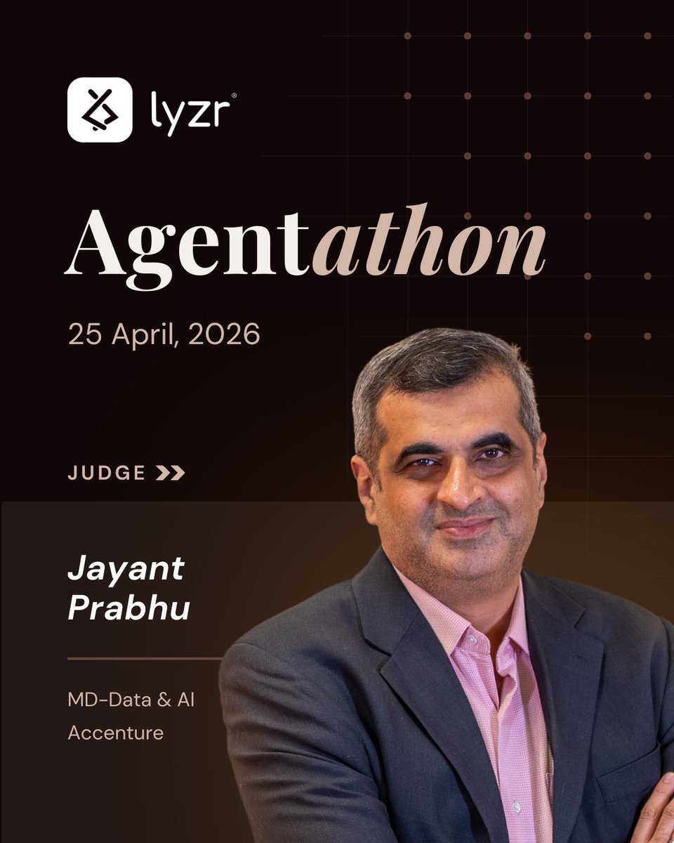 lyzr__ai's tweet image. Meet Jayant Prabhu joining us as a judge for #LyzrAgentathon

Managing Director of Data and AI at Accenture with 30 years of driving enterprise AI transformation for Fortune 100 companies. He knows the difference between a good idea and a production-ready one.
#Architect #LyzrAI