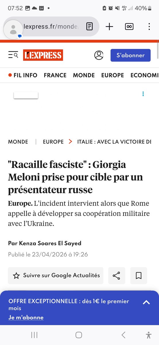 laurence1119436's tweet image. telerama.fr/television/ave…
On entend aussi des compliments sur la gestuelle de #Meloni #communication et la même chose sur #Mussolini Il y aurait des managers du pouvoirs fascistes restés au pouvoir entendu à 7h55 A Gauche on est pas très #antifas ?