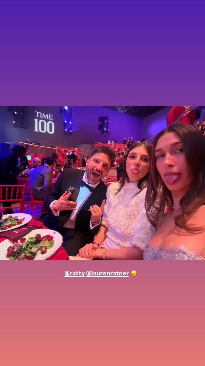 Hailey Bieber with Lauren Ratner and Michael D Ratner at the 2026 TIME100 Gala at Jazz at Lincoln Center in New York City. (April 23rd, 2026)

📸 by: Hailey via Instagram Stories