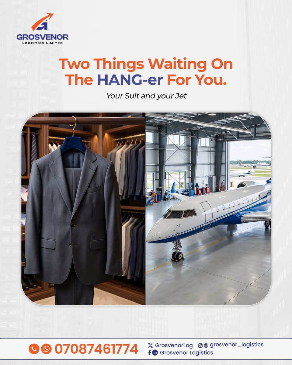 GrosvenorLog's tweet image. Two things waiting on the hanger for you 👔✈️
Your suit is pressed and ready.
 Your jet is fueled and ready.
You've already invested in looking the part.
 Time to invest in getting there in style.
CTA:  Send Us A message to fly in your Jet
#GrosvenorLogistics #PrivateJet