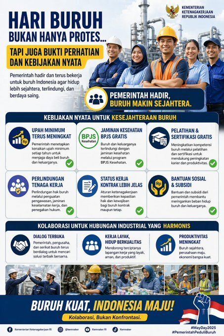 ayyuputrii21's tweet image. Hari Buruh bukan sekadar aksi, tapi juga bukti perhatian terhadap kesejahteraan pekerja. Mulai dari penyesuaian upah hingga pelatihan gratis, semuanya diarahkan untuk meningkatkan produktivitas dan kemandirian.
#MayDay2025 #HariBuruh #KesejahteraanBuruh #KerjaLayak #SDMUnggul