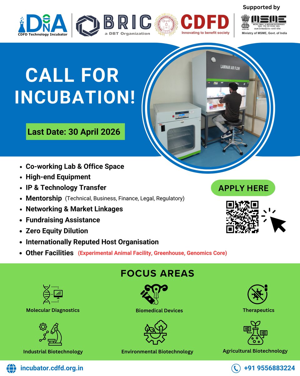 incubator_cdfd's tweet photo. Apply Here: https://t.co/VVLK7RbaIo 

#Incubation #Biotech #DeepTech #fundraising #Startups https://t.co/ooeMK8UHiT