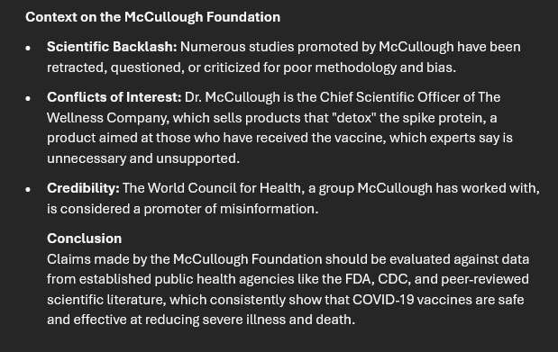 Cthullu_Call's tweet photo. @BitonBalance @JaneCaro All a fiction 
The McCullough Foundation are peddlers of snake oil and misinformation and preys on gullible people 
https://t.co/tfIyERER4J https://t.co/KZPlgwyhwY